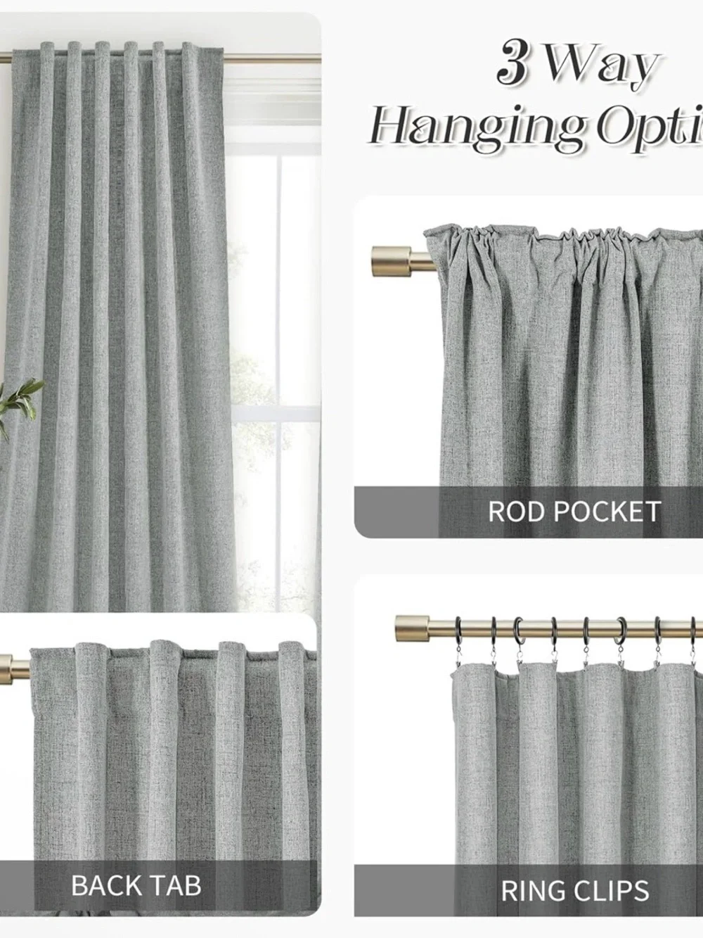 New PANGSINNE Grey 100% Truly Blackout Curtains 52-108in 2 pcs